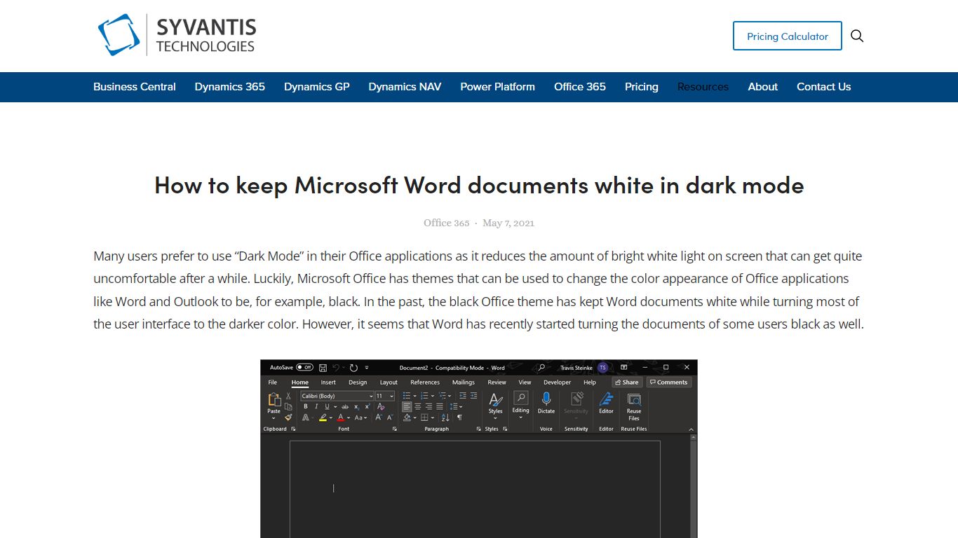 How to keep Microsoft Word documents white in dark mode